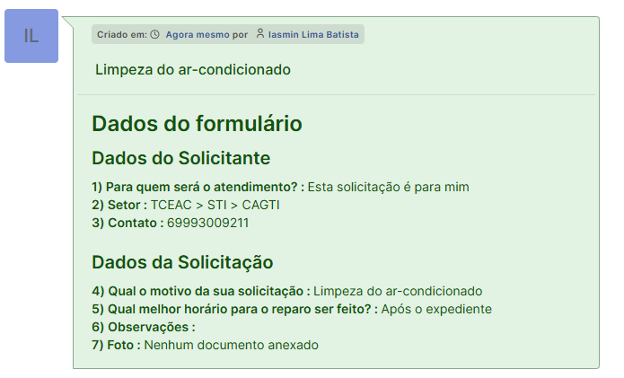 Informações do chamado