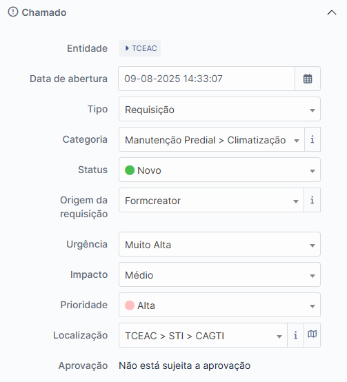 Informações e alterações do chamado