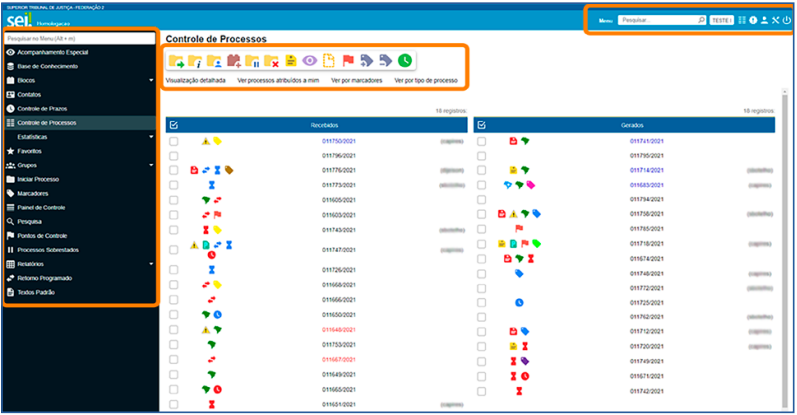 Tela Controle de Processos