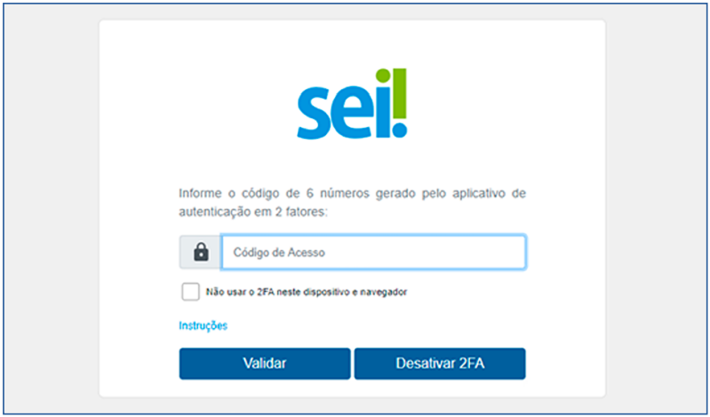 Validação do código de acesso